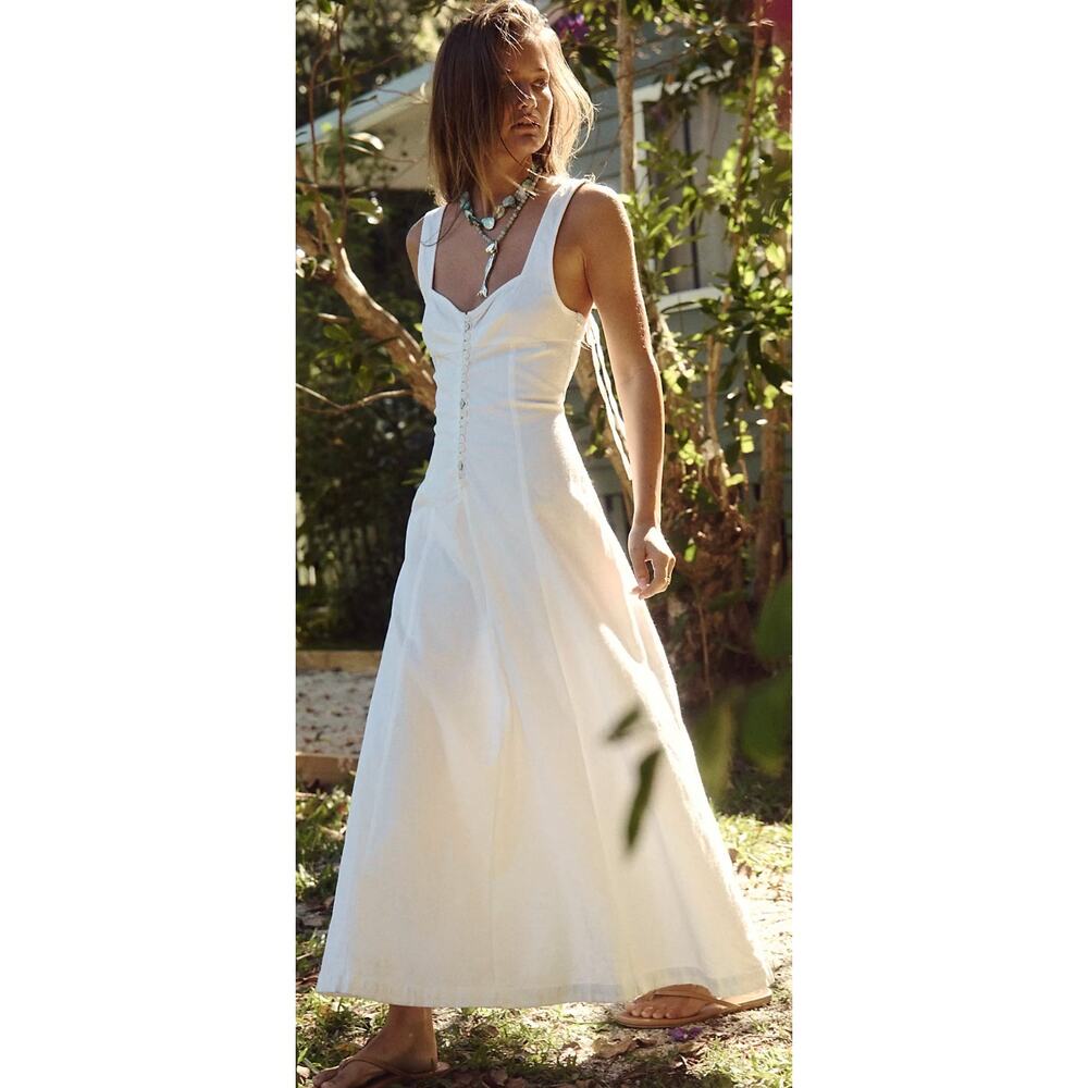 NWT Free People Free-Est Holland Stretch Linen Midi Dress Ivory